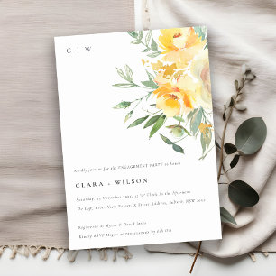 Yellow Watercolor Rose Flower Bunch Engagement Invitation