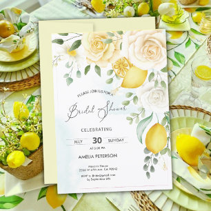Yellow Watercolor Rose & lemon bridal shower Invitation