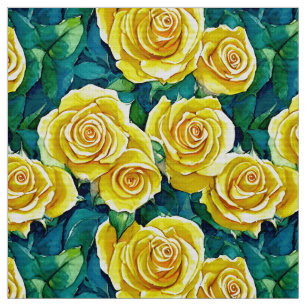 Yellow Watercolor Rose Pattern Fabric
