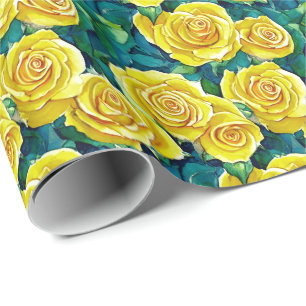 Yellow Watercolor Rose Pattern Wrapping Paper