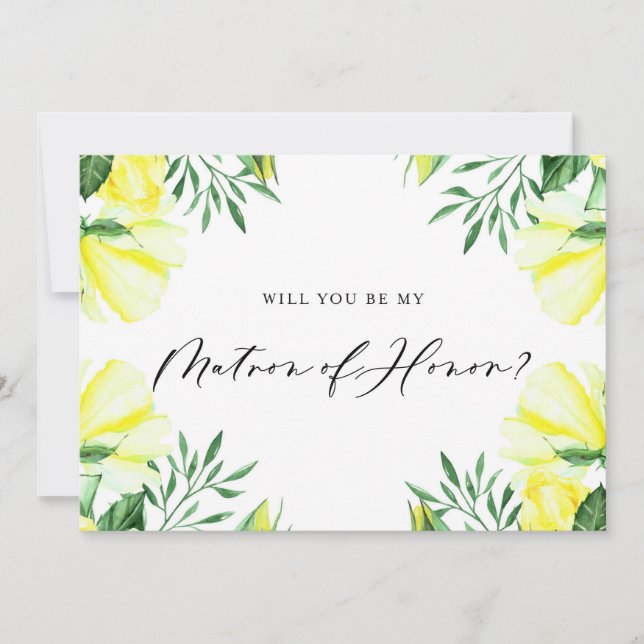 Yellow Watercolor Roses Be My Matron of Honour (Front)