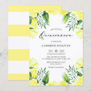 Yellow Watercolor Roses Garland Quinceañera Invitation