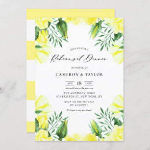 Yellow Watercolor Roses Garland Rehearsal Dinner Invitation