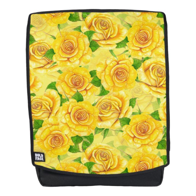 Yellow watercolor roses pattern backpack (Front)