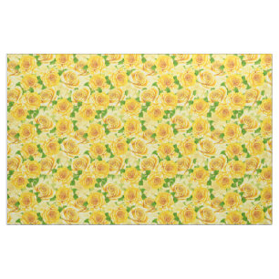 Yellow watercolor roses pattern fabric