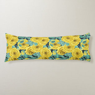 Yellow watercolor roses with leaves and buds patte body cushion