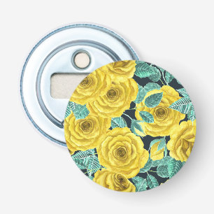 Yellow watercolor roses with leaves and buds patte bottle opener