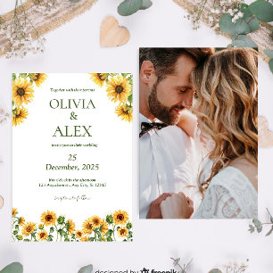 Yellow Watercolor Rustic Sunflowers Photo Invitation