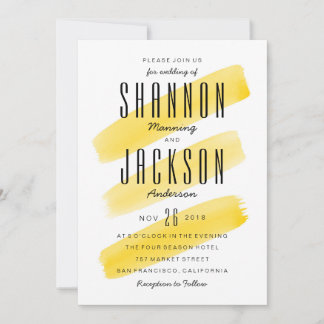 Yellow Watercolor Stripes Wedding Invitation