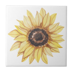 Yellow Watercolor Sunflower Ceramic Tile