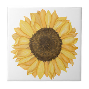 Yellow Watercolor Sunflower Ceramic Tile
