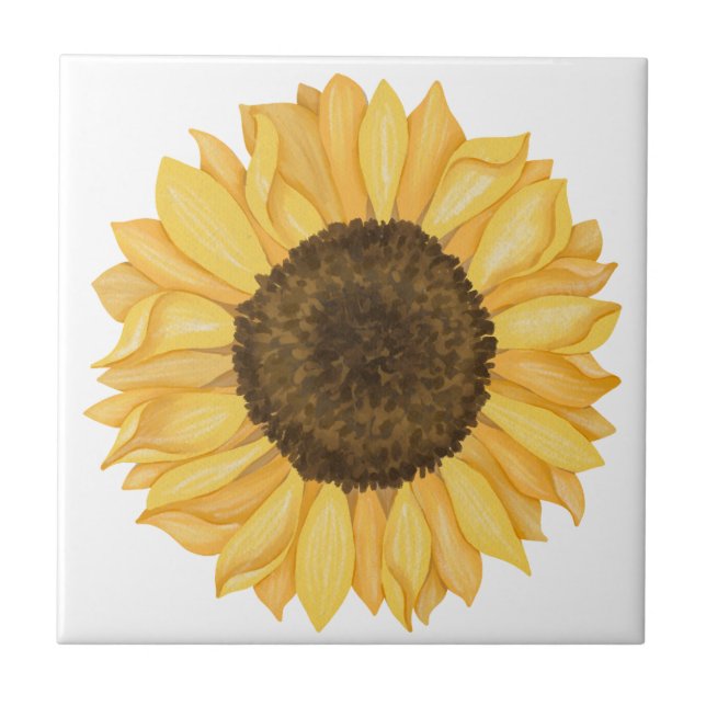 Yellow Watercolor Sunflower Ceramic Tile (Front)