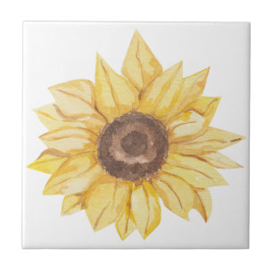 Yellow Watercolor Sunflower Ceramic Tile