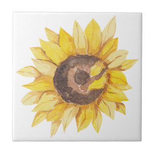Yellow Watercolor Sunflower Ceramic Tile