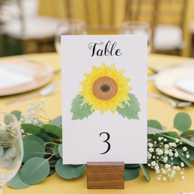 Yellow Watercolor Sunflower Wedding  Table Number (Creator Uploaded)