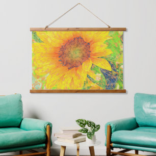 Yellow Watercolor Sunflower Wooden Hanging Tapestry