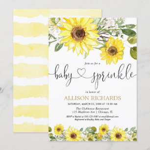 Yellow watercolor sunflowers baby sprinkle invitation