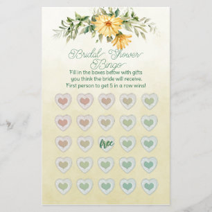 Yellow Watercolor Sunflowers Bridal Shower Bingo Flyer