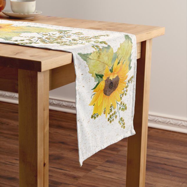 Yellow Watercolor Sunflowers Long Table Runner (In Situ)