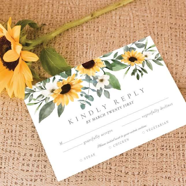 Yellow Watercolor Sunflowers RSVP Entrée Choices (Creator Uploaded)