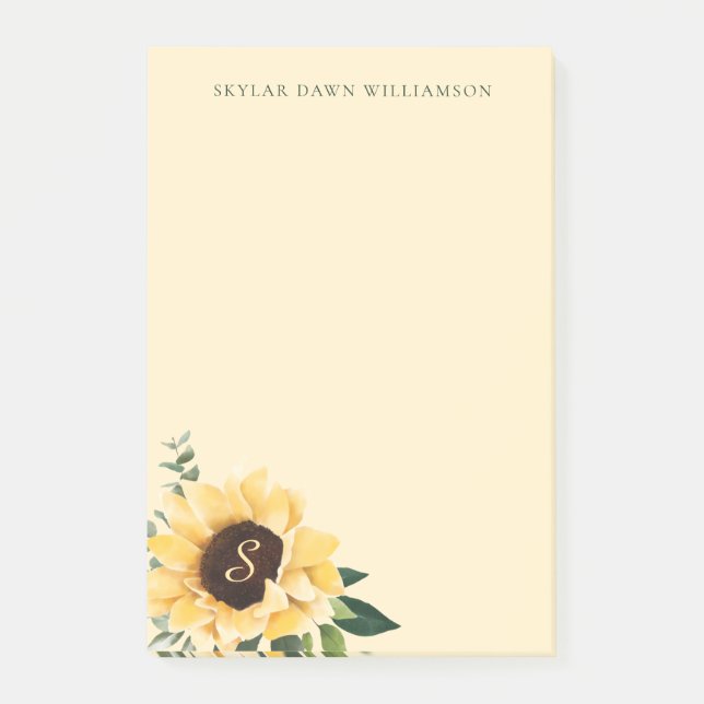 Yellow Watercolor Sunflowers & Wildflower Bohemian Post-it Notes (Front)