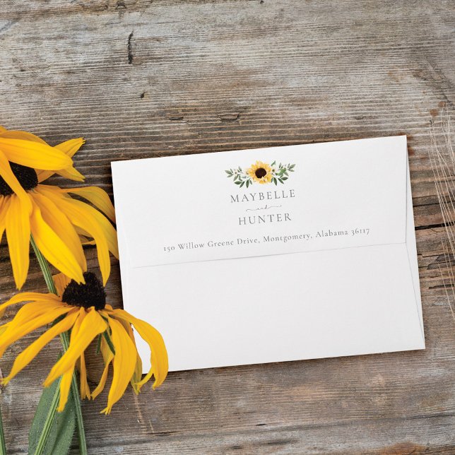 Yellow Watercolor Sunflowers & Wildflower Wedding Envelope (Creator Uploaded)