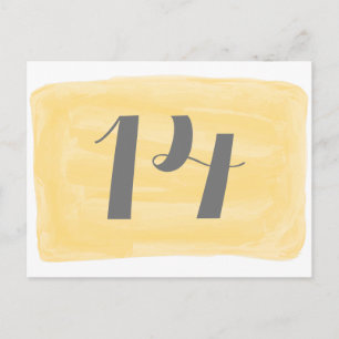 Yellow Watercolor Table Number Postcard