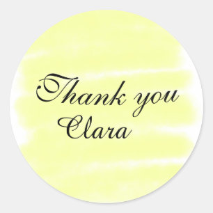Yellow watercolor thank you pastel add name retro classic round sticker