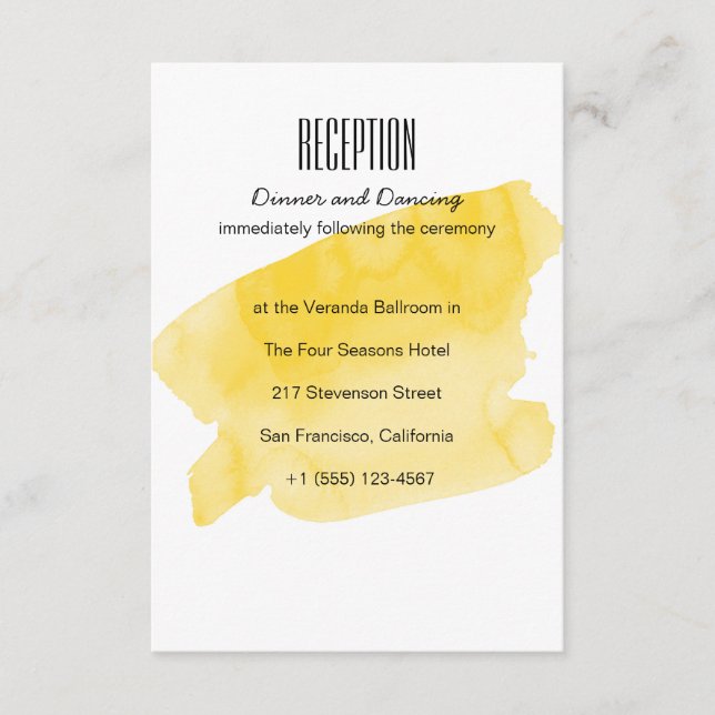 Yellow Watercolor Wash Wedding Reception Card (Front)