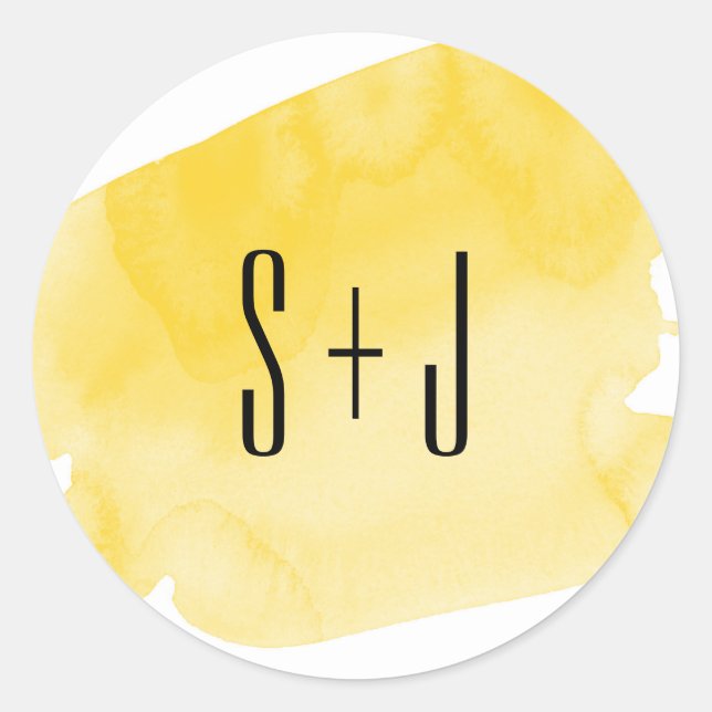 Yellow Watercolor Wash Wedding Sticker (Front)
