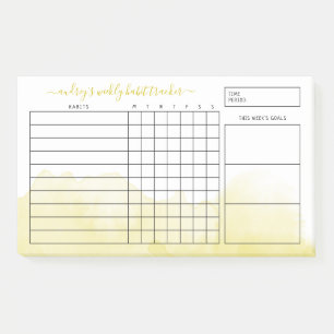 Yellow Watercolor Wash Weekly Habit Tracker Post-it Notes