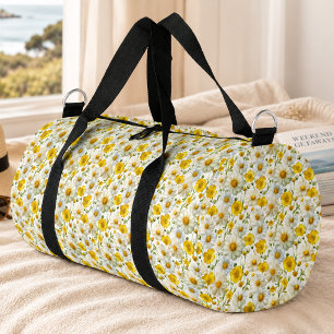 Yellow Watercolor Wildflower Pattern Duffle Bag