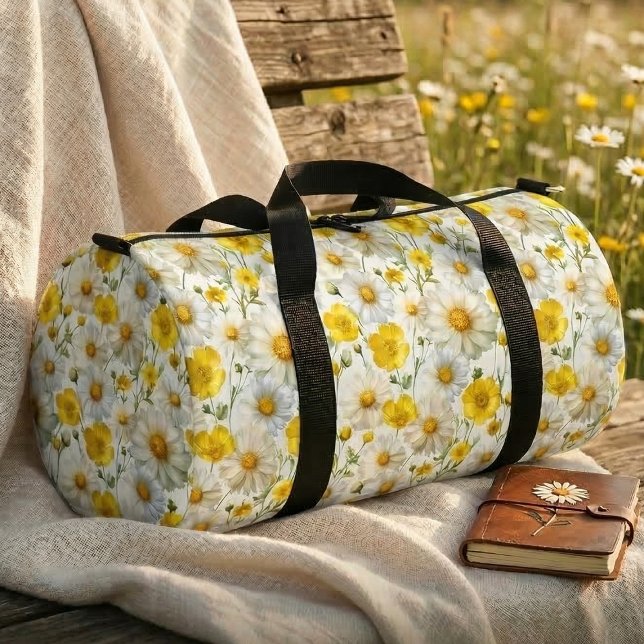 Yellow Watercolor Wildflower Pattern  Duffle Bag (Creator Uploaded)