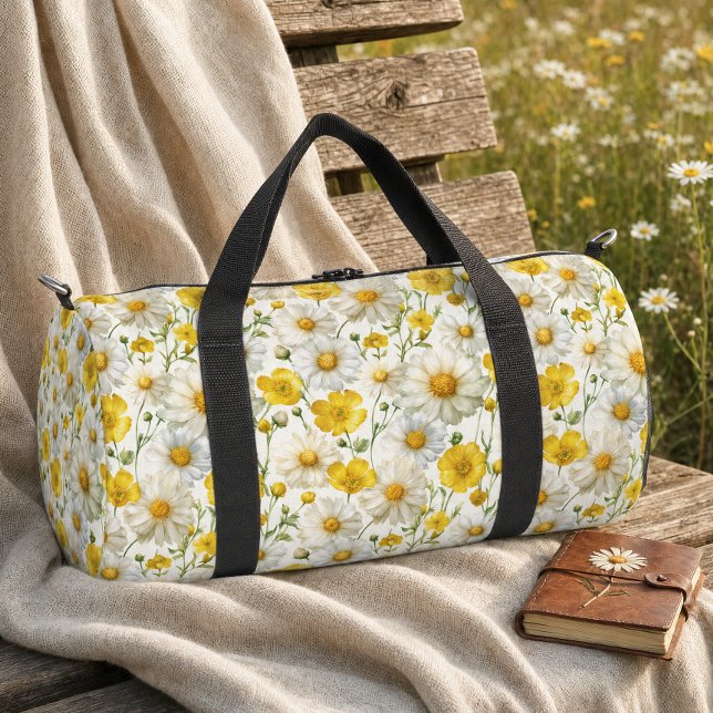 Yellow Watercolor Wildflower Pattern  Duffle Bag (Creator Uploaded)