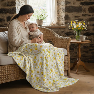 Yellow Watercolor Wildflower Pattern  Fleece Blanket