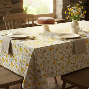 Yellow Watercolor Wildflower Pattern  Tablecloth