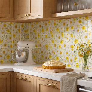 Yellow Watercolor Wildflowers Pattern Ceramic Tile