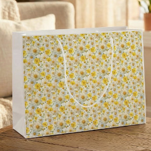Yellow Watercolor Wildflowers Pattern Large Gift Bag