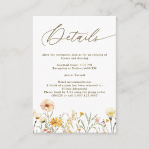 Yellow Watercolor Wildflowers Wedding Details Enclosure Card