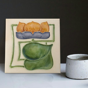 Yellow Waterlily Ivory Decor Art Nouveau Art Deco Ceramic Tile