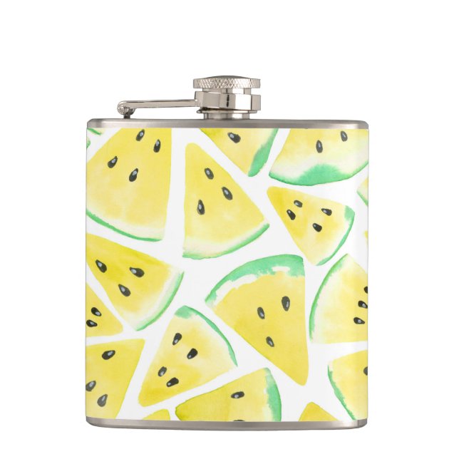 Yellow watermelon slices pattern hip flask (Front)