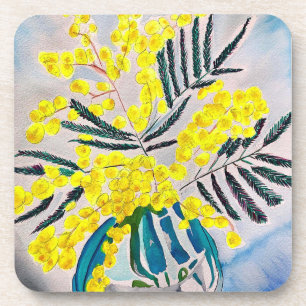 Yellow Wattle Australian native flower Coaster