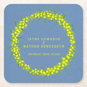 Yellow wattle flower watercolor art coasters