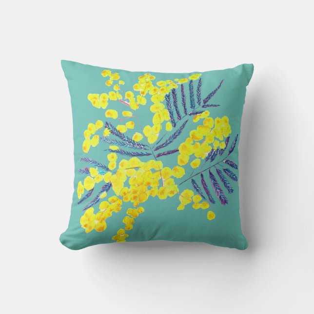 Yellow Wattle Mimosa Australian flower art Cushion (Front)