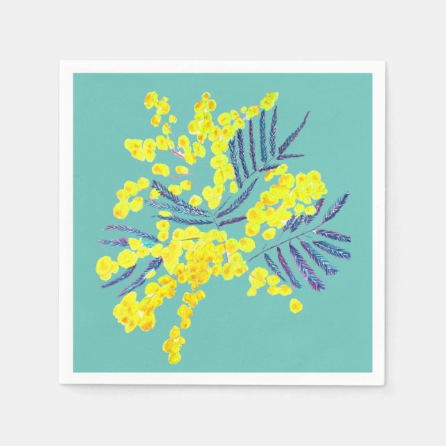 Yellow Wattle mimosa flower art Napkin (Front)
