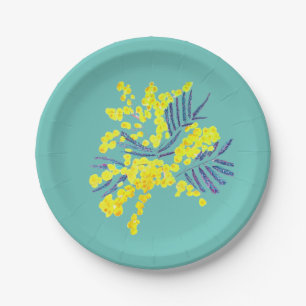 Yellow Wattle mimosa flower art Paper Plate