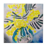Yellow Wattle native Australian flower art Ceramic Tile<br><div class="desc">With original art from watercolour painting by Australian artist Sacha Grossel of bright yellow Acacia tree, golden Wattle flower - the official floral emblem of Australia. This vibrant native flowering tree produces a mass of fragrant , fluffy, golden flowers in the national green and gold colours of Australia. For botany...</div>