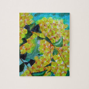 Yellow Wattle native Australian flower art Jigsaw Puzzle