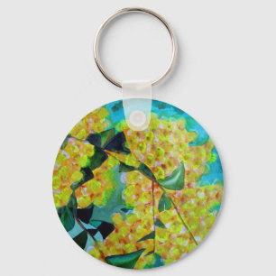 Yellow Wattle native Australian flower art Key Ring