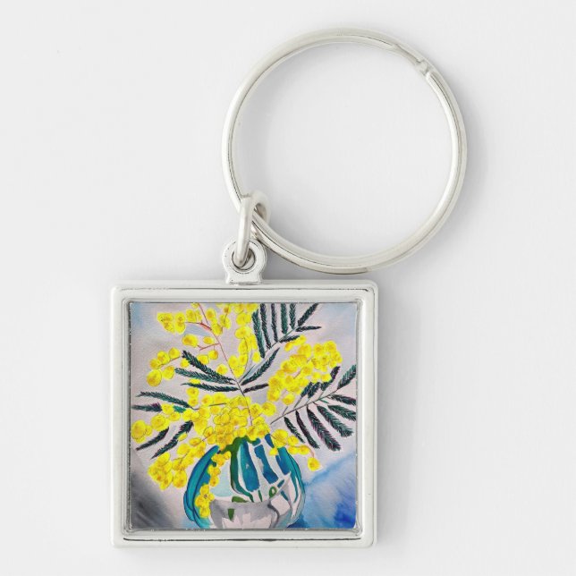Yellow Wattle native Australian flower art Key Ring (Front)
